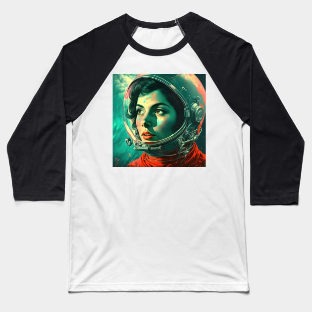 We Are Floating In Space - 13 - Sci-Fi Inspired Retro Artwork Baseball T-Shirt by saudade